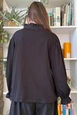 Body Stretch Cotton Ruffle Layer Shirt Black